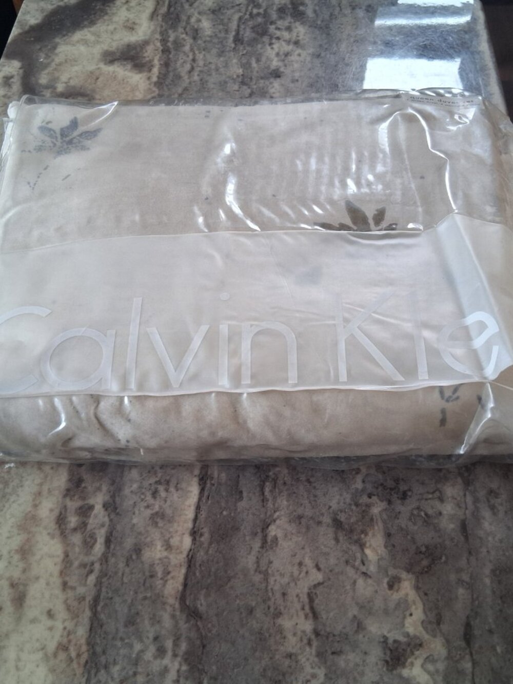 VINTAGE Calvin Klein FAWN Gold Band Queen Duvet Cover Three-Pcs Set